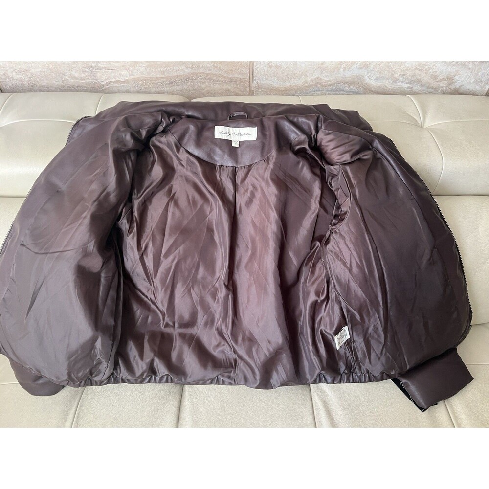 Sebby Collection Brown Zip Up Faux Leather Puffer Winter Jacket Sz L NWT - Picture 4 of 6